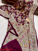 Maroon Banarasi Khaddi Georgette Brush Painted Silk Saree
