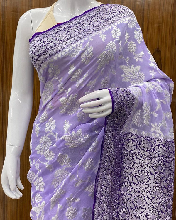 Lavender Khaddi Georgette Silk Saree