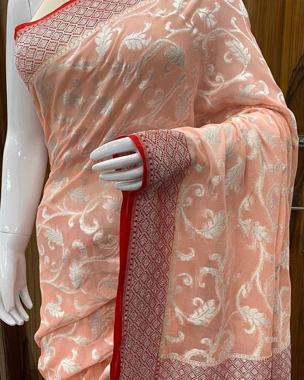 Peach Khaddi Georgette Silk Saree