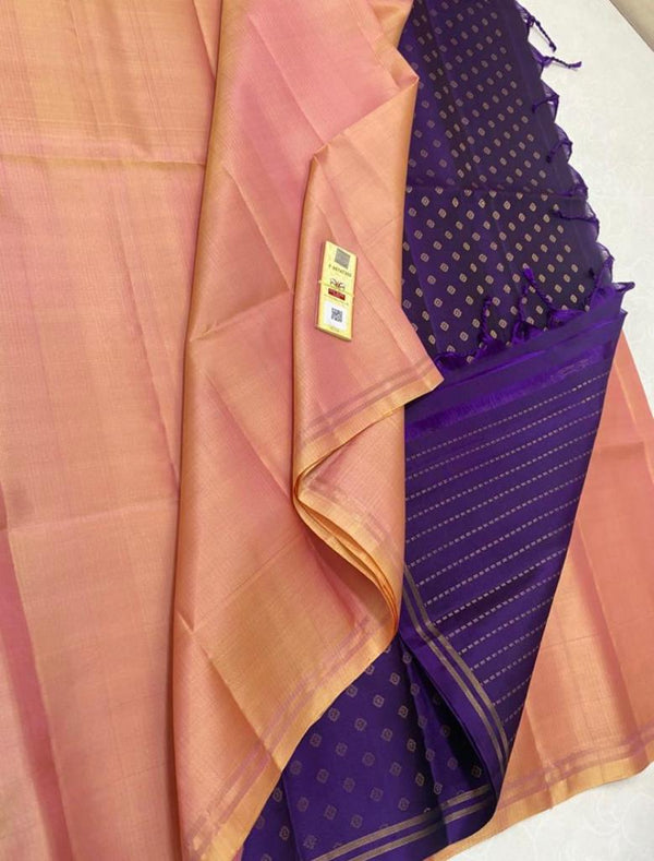Peach Plain Soft Silk Saree with Contrast Designer Pallu & Blouse