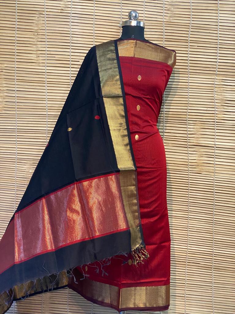 Unstitched Maheshwari Silk Cotton Top & Dupatta