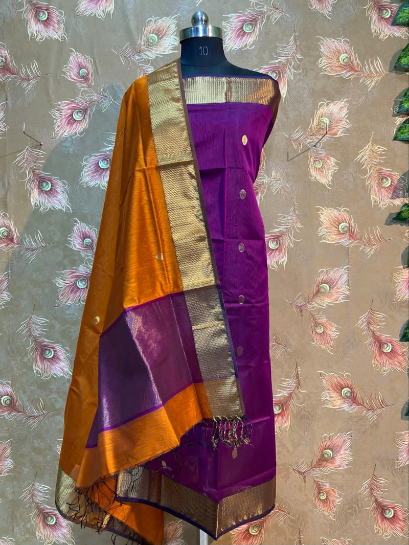 Unstitched Maheshwari Silk Cotton Top & Dupatta