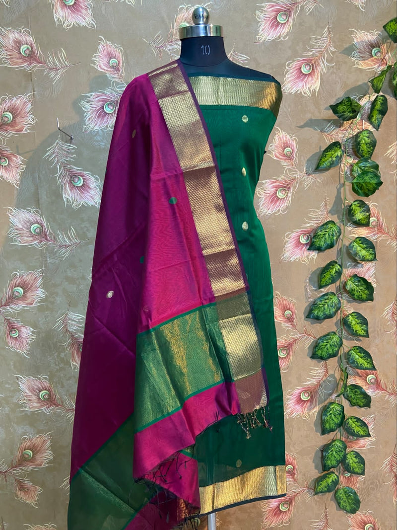 Unstitched Maheshwari Silk Cotton Top & Dupatta