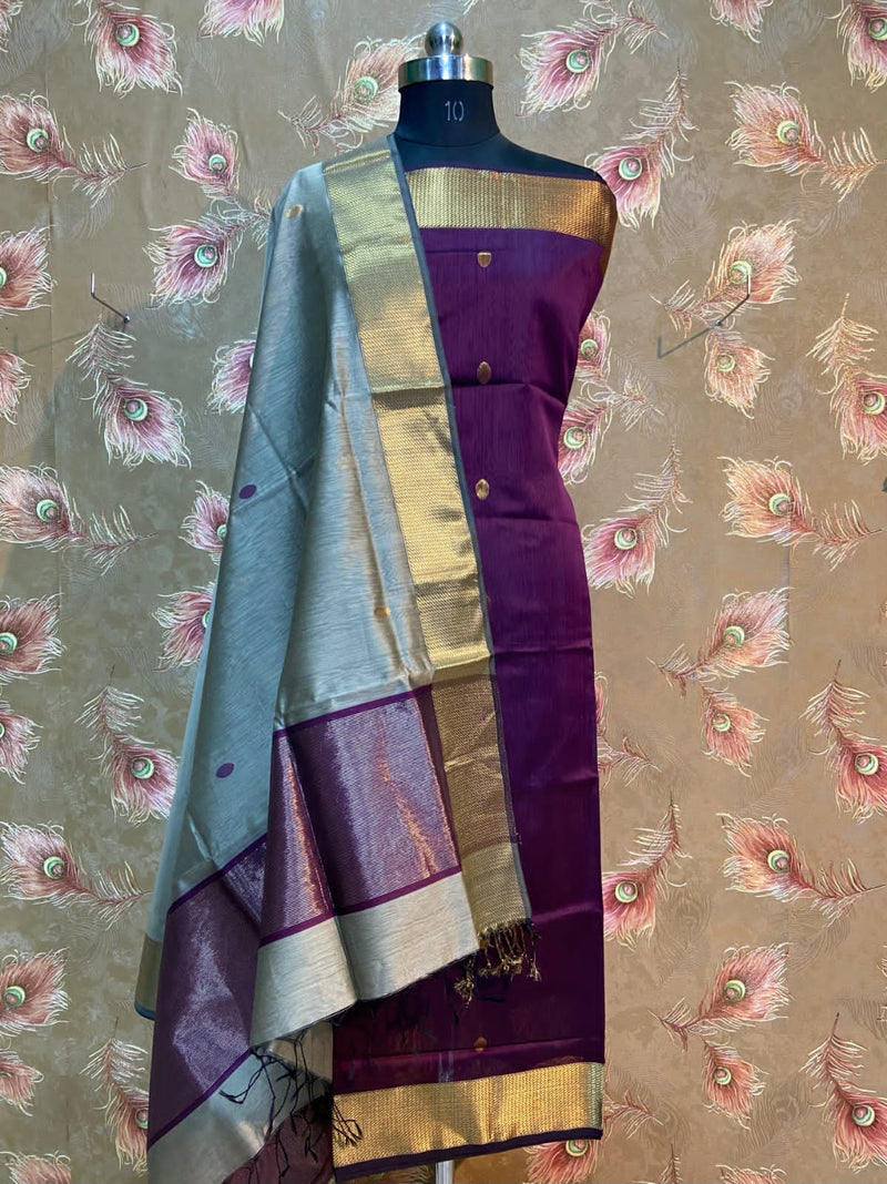 Unstitched Maheshwari Silk Cotton Top & Dupatta