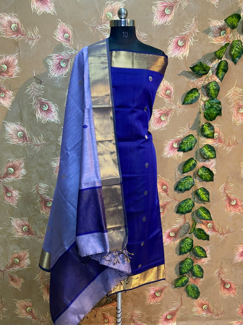 Unstitched Maheshwari Silk Cotton Top & Dupatta