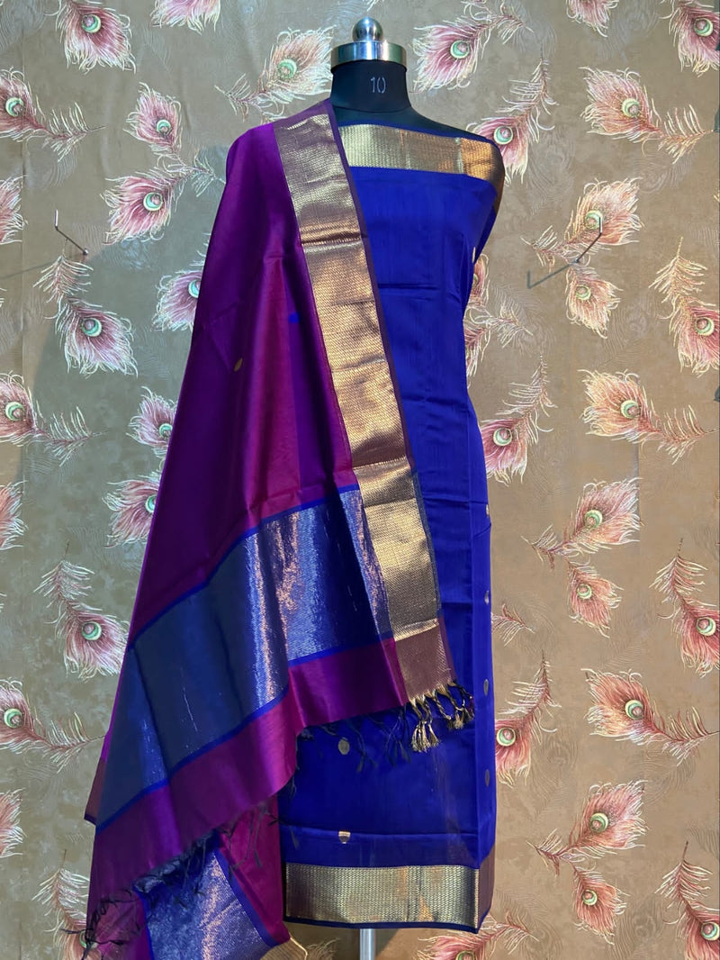 Unstitched Maheshwari Silk Cotton Top & Dupatta