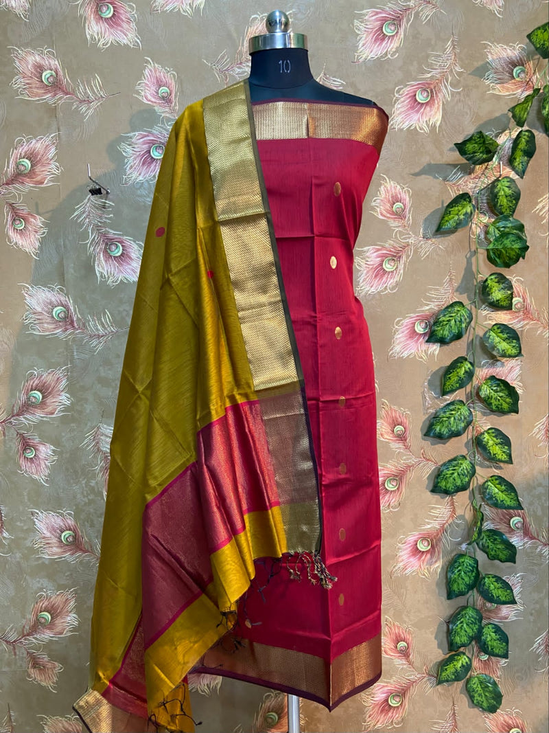 Unstitched Maheshwari Silk Cotton Top & Dupatta