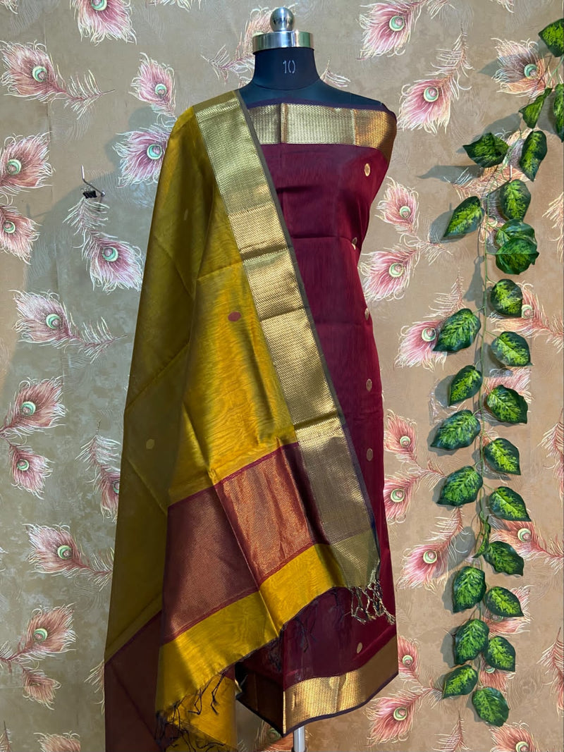 Unstitched Maheshwari Silk Cotton Top & Dupatta