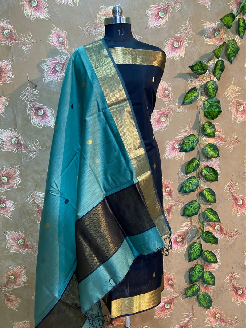 Unstitched Maheshwari Silk Cotton Top & Dupatta