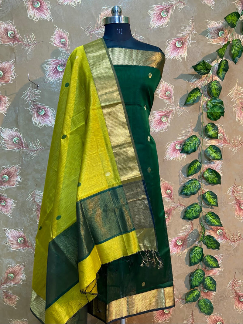 Unstitched Maheshwari Silk Cotton Top & Dupatta