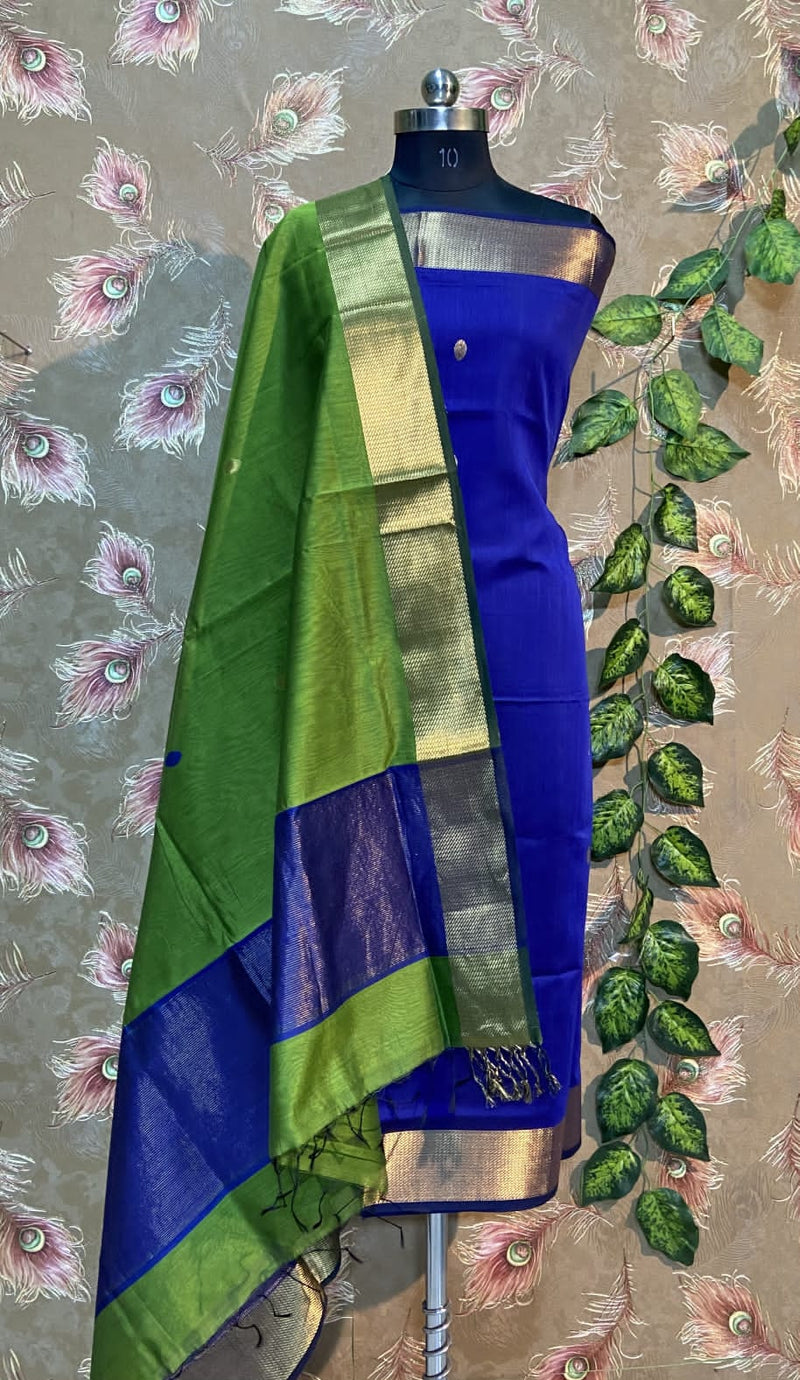 Unstitched Maheshwari Silk Cotton Top & Dupatta