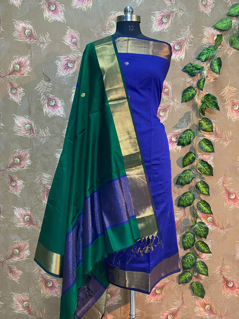 Unstitched Maheshwari Silk Cotton Top & Dupatta