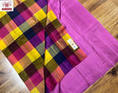 Pink Plain Soft Silk Sarees with Checked Pallu and Checked Blouse