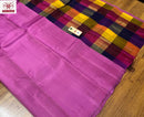 Pink Plain Soft Silk Sarees with Checked Pallu and Checked Blouse