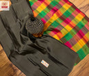 Catalogue - Plain Soft Silk Sarees with Checked Pallu and Checked Blouse