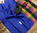 Blue Plain Soft Silk Sarees with Checked Pallu and Checked Blouse