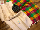 Catalogue - Plain Soft Silk Sarees with Checked Pallu and Checked Blouse