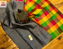 Catalogue - Plain Soft Silk Sarees with Checked Pallu and Checked Blouse