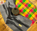 Grey Plain Soft Silk Sarees with Checked Pallu and Checked Blouse