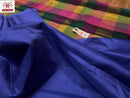 Blue Plain Soft Silk Sarees with Checked Pallu and Checked Blouse