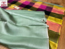 Pastel Green Plain Soft Silk Sarees with Checked Pallu and Checked Blouse