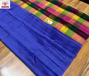 Blue Plain Soft Silk Sarees with Checked Pallu and Checked Blouse