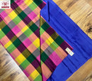 Blue Plain Soft Silk Sarees with Checked Pallu and Checked Blouse