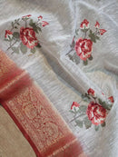 Banarasi Linen Silk Saree with Embroidery Butta