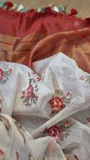 Banarasi Linen Silk Saree with Embroidery Butta