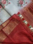 Banarasi Linen Silk Saree with Embroidery Butta