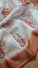 Banarasi Linen Silk Saree with Embroidery Butta