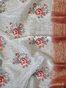 Banarasi Linen Silk Saree with Embroidery Butta