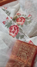 Banarasi Linen Silk Saree with Embroidery Butta