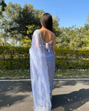 Blue Organza Saree with Embroidery Torani Pearl Scallop Border