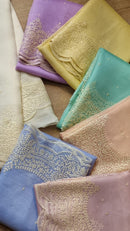 Organza Sarees with Embroidery Torani Pearl Scallop Border