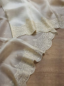 Half White Organza Saree with Embroidery Torani Pearl Scallop Border
