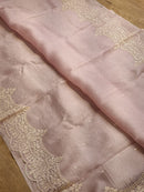 Pastel Pink Organza Saree with Embroidery Torani Pearl Scallop Border