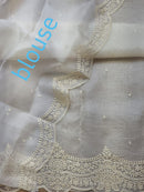 Half White Organza Saree with Embroidery Torani Pearl Scallop Border