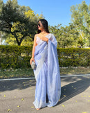 Blue Organza Saree with Embroidery Torani Pearl Scallop Border
