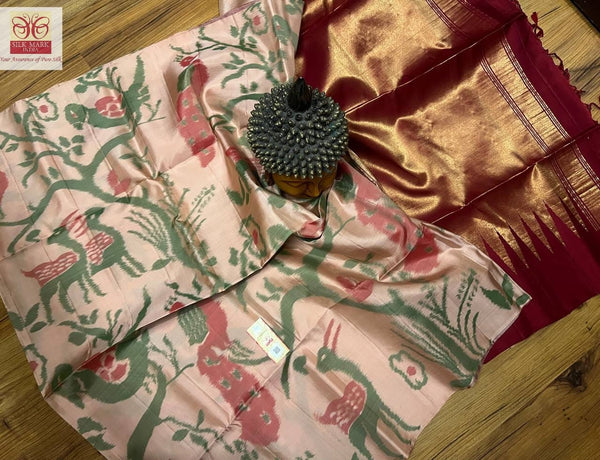 Half White Soft Silk Saree with Unquie Ikkat Weaving Style