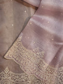 Pastel Pink Organza Saree with Embroidery Torani Pearl Scallop Border