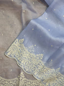Blue Organza Saree with Embroidery Torani Pearl Scallop Border