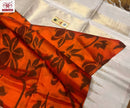 Orange Soft Silk Saree with Unquie Ikkat Weaving Style