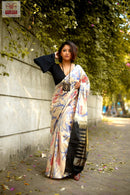 Half White Soft Silk Saree with Unquie Ikkat Weaving Style