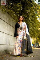 Half White Soft Silk Saree with Unquie Ikkat Weaving Style