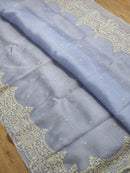 Blue Organza Saree with Embroidery Torani Pearl Scallop Border