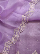 Lavender Organza Saree with Embroidery Torani Pearl Scallop Border