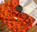 Orange Soft Silk Saree with Unquie Ikkat Weaving Style