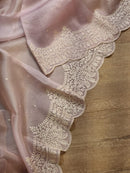 Pastel Pink Organza Saree with Embroidery Torani Pearl Scallop Border