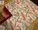 Half White Soft Silk Saree with Unquie Ikkat Weaving Style